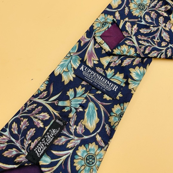 Men's Vintage Kuppenheimer Floral Print Colorful 100% Silk Made in USA - Picture 3 of 4